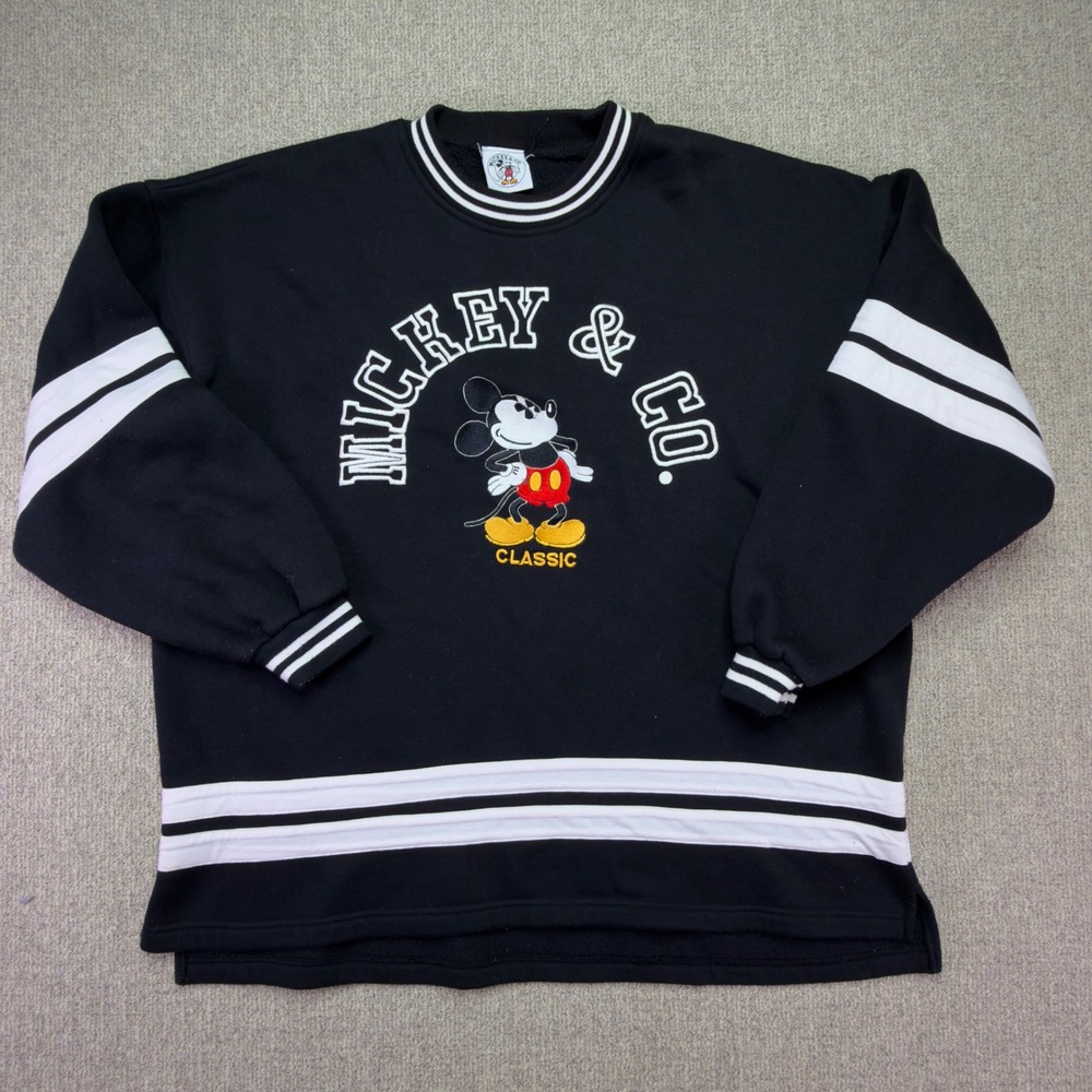 Vintage Mickey & Co Disney Classic Embroidered Sweatshirt Black White Striped